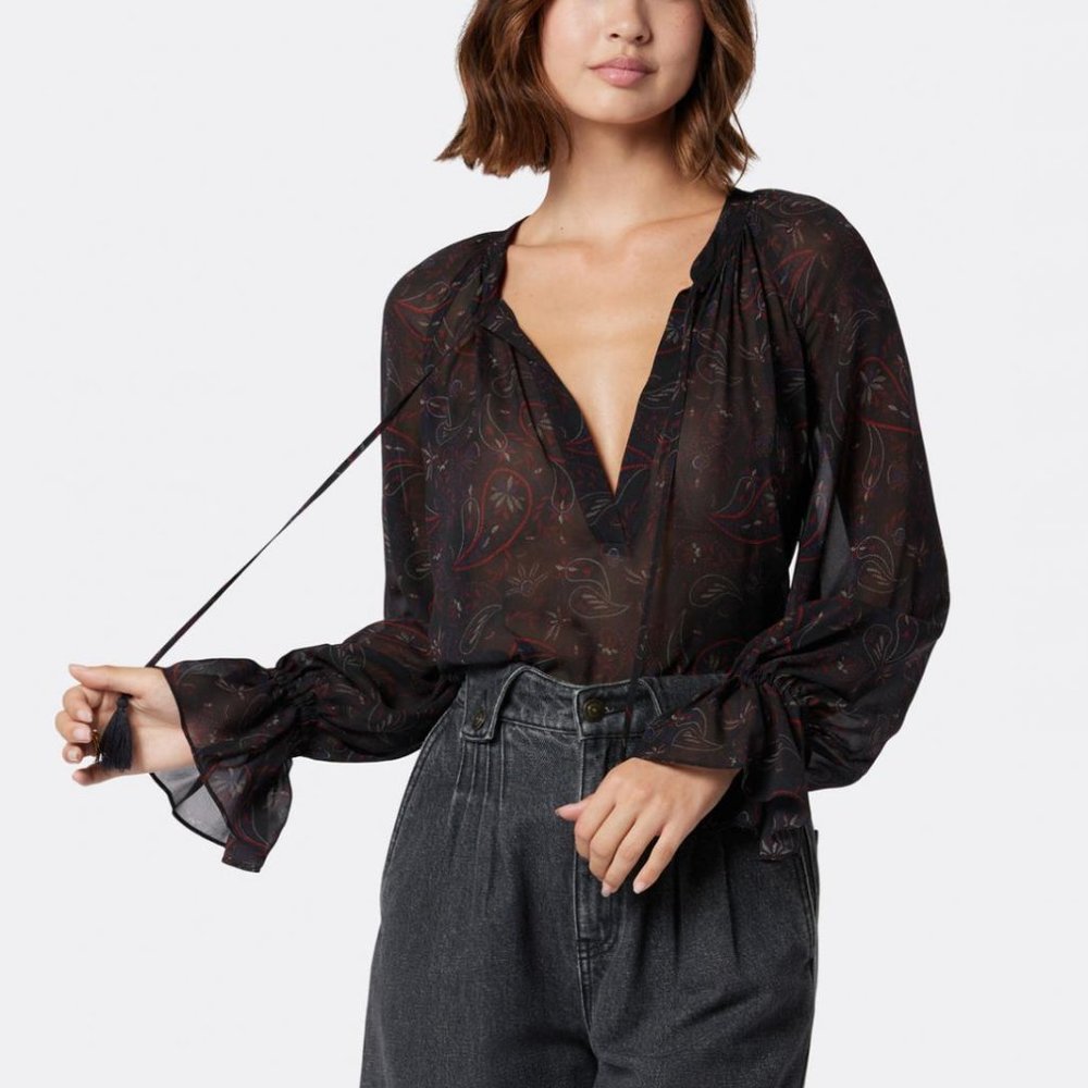 Joie Cecarina 100% Silk Long Sleeve Blouse with Cuff Sleeve Detail Size XL NWT